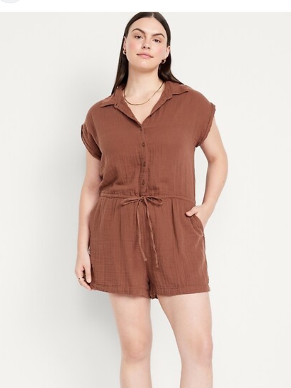 Old Navy Brown Button-Front Gauze Romper